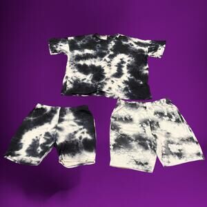 3 Piece Fashion Nova Active Wear Workout Sleep Shirt and 2 Shorts Medium Tie Dye